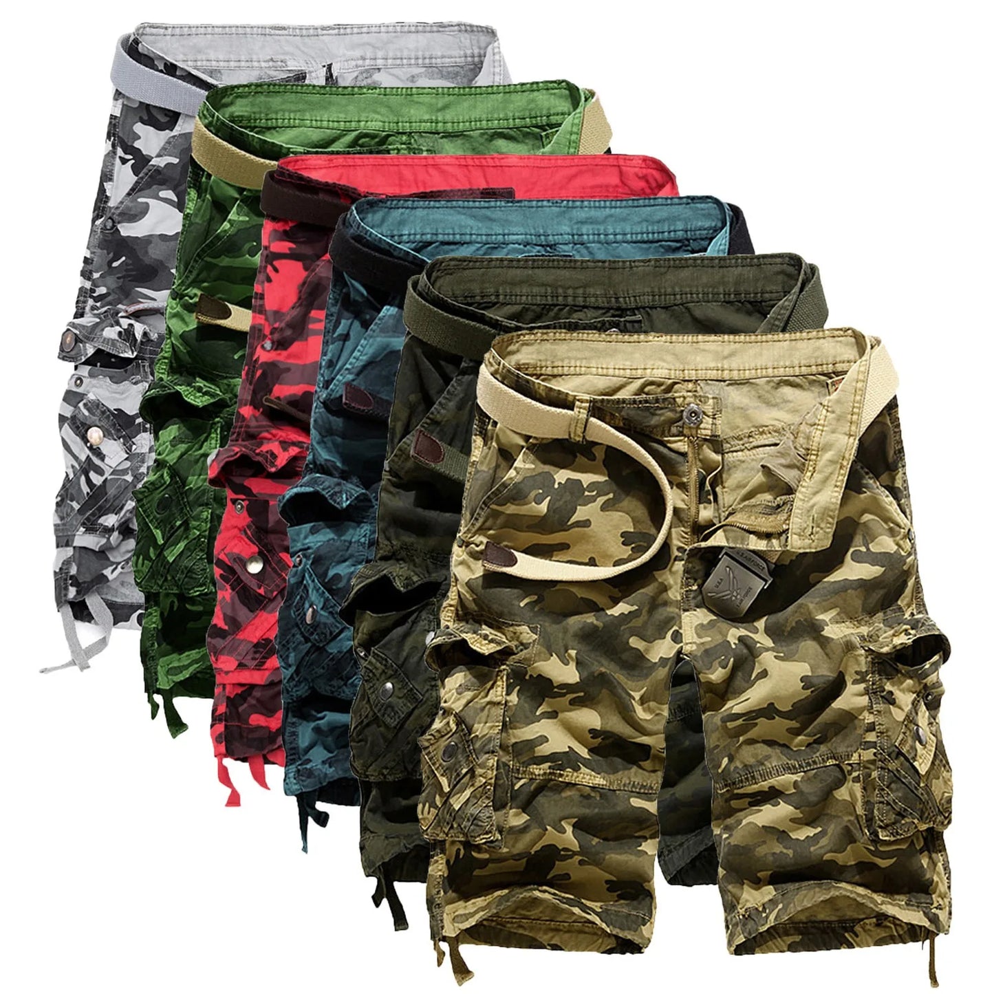 Mens Large Size Shorts Fashion Trend Camouflage Cargo Shorts With Pockets Spring Summer Casual Button Zipper Straight Shorts