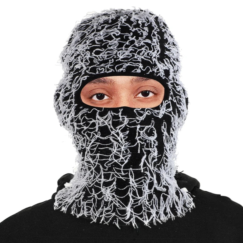 Unisex Full Face Ski Mask Distressed Knitted Caps