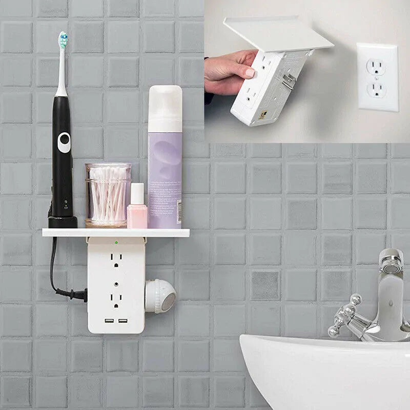 8-Port US Electrical Socket Shelf - Wall Outlet Surge Protector with Multifunctional Shelf