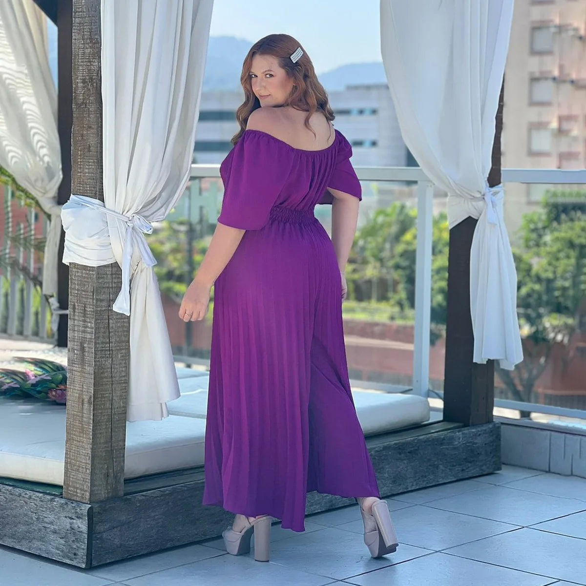 Plus Size Pleated Jumpsuit Female Off Shoulder Clothing Women One Piece Outfit Wide Leg Pant 2023 Summer Autumn Elegant Jumpsuit