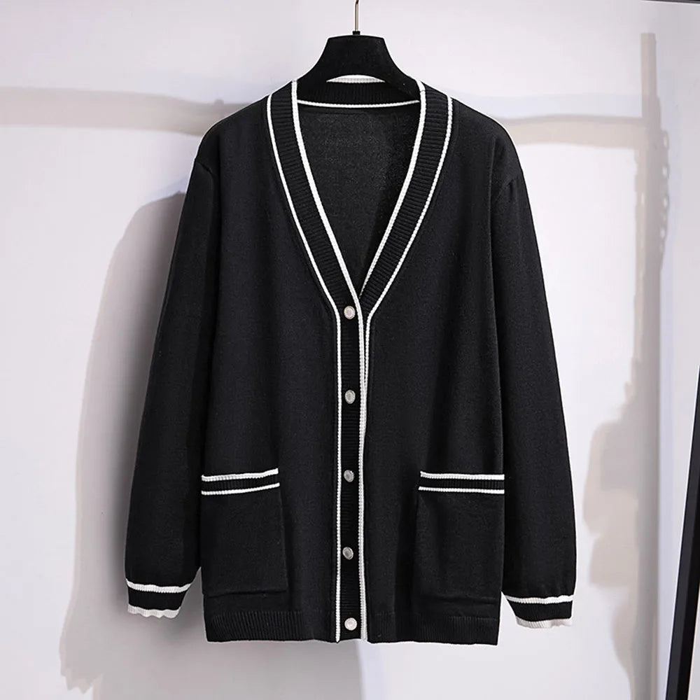 170Kg Plus Size Women's Bust 160 Autumn Loose V-Neck Cardigan Sweater Knitted Small Fragrant Style Jacket 5XL 6XL 7XL 8XL 9XL