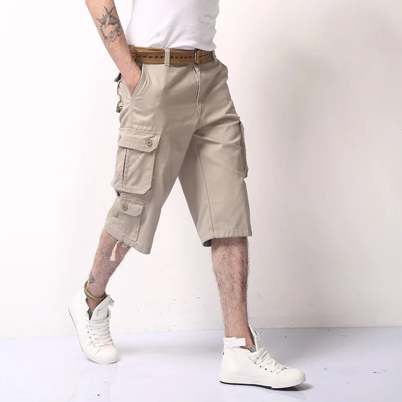 2023 New Cotton Mens Tactical Cargo Shorts Summer Male Shorts Multi-Pocket Casual Outdoors Clothing Homme Short Pants No belt