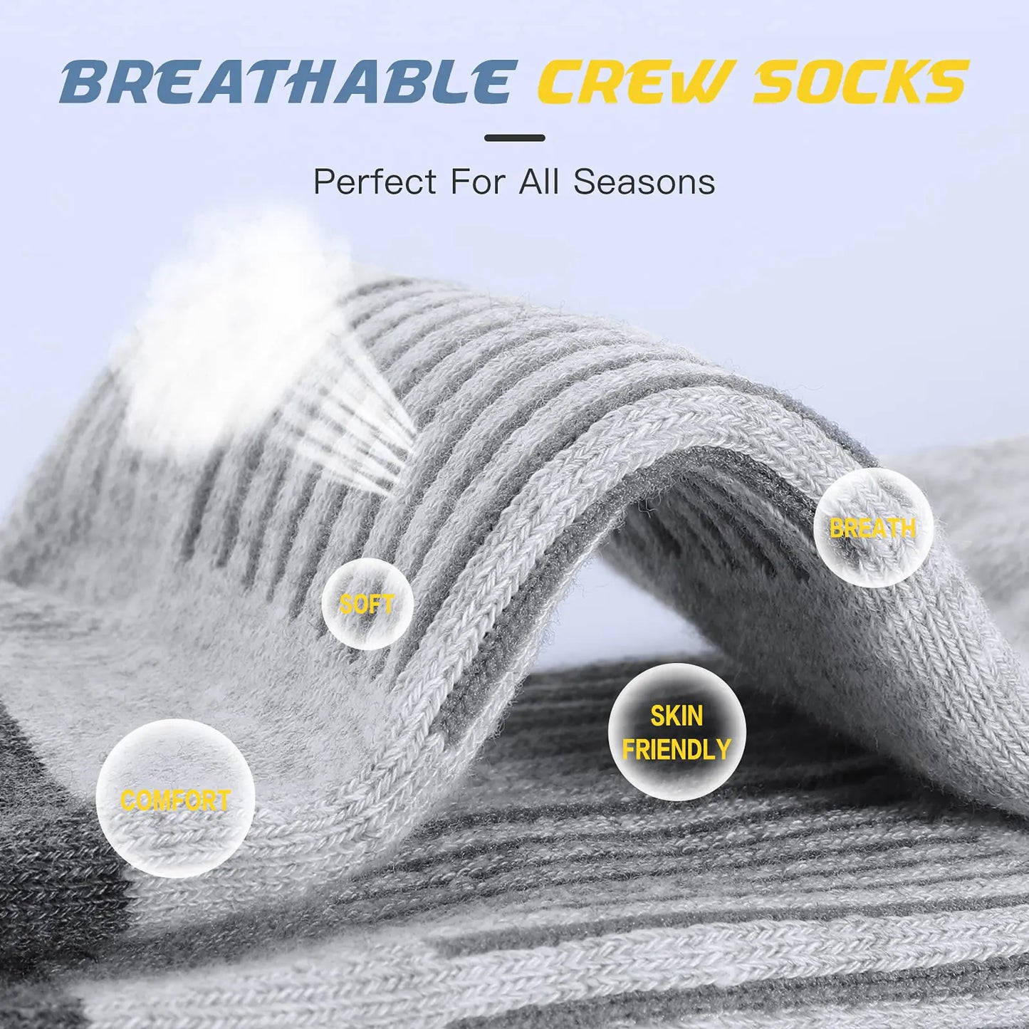 Felicigeely Athletic Socks Cushion Running Socks Performance Breathable Crew Socks Outdoor Sports Socks for Men Women 6Pairs 9-12 Grey