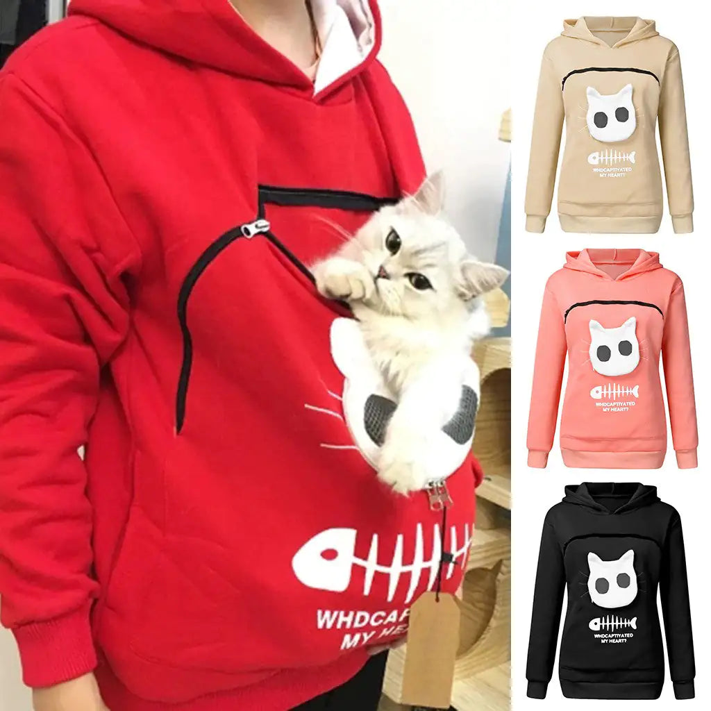 Hoodie Sweatshirt With Cat Pet Pocket Design