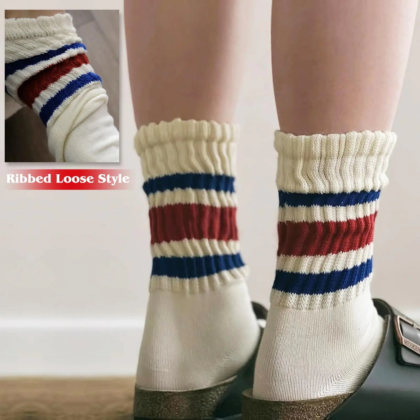 Fun Novelty Socks For Women Striped Retro Crew Socks Sporty Calf Socks Casual Cotton Socks Women 3pack-retro Striped Crew Socks Multicolor