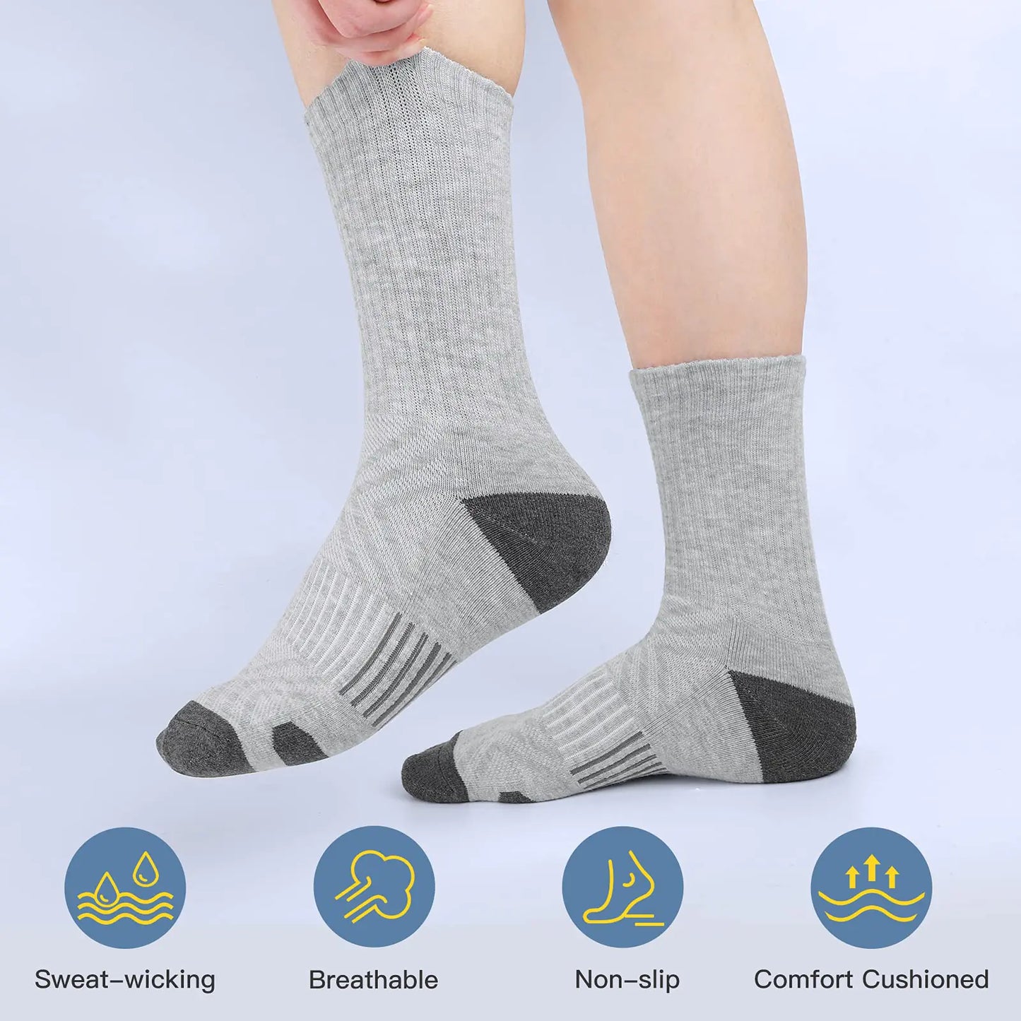 Felicigeely Athletic Socks Cushion Running Socks Performance Breathable Crew Socks Outdoor Sports Socks for Men Women 6Pairs 9-12 Grey