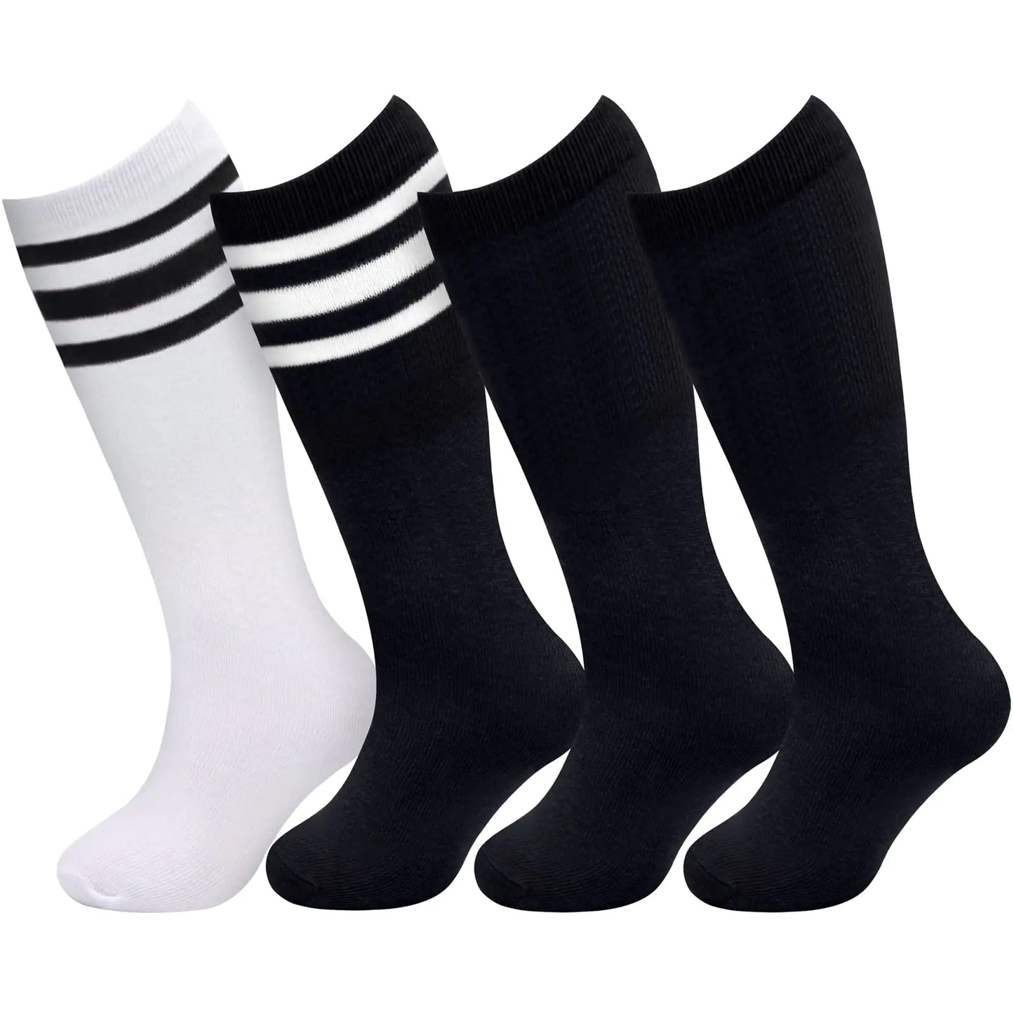 4 Pairs Kids Soccer Socks Toddler Soccer Socks Girls Boys Soccer Socks Toddler Knee High Socks Toddler Kids Tube Socks 3-6 Years Black, Black, Black/White, White/Black