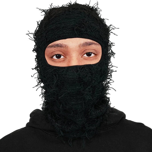 Unisex Full Face Ski Mask Distressed Knitted Caps