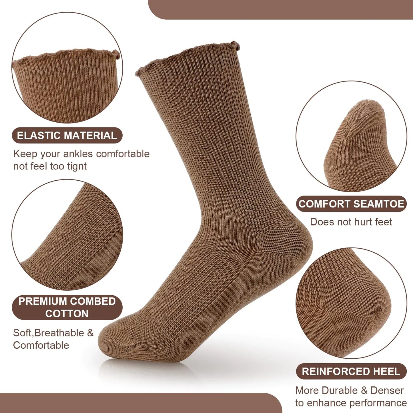 Eurzom 10 Pairs Socks Elastic Ankle Length Cotton Socks Aesthetic Socks Cute Socks Lightweight Low Cut Socks for Women Girl One Size Flouncing