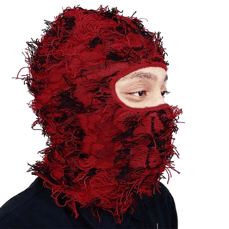 Unisex Full Face Ski Mask Distressed Knitted Caps