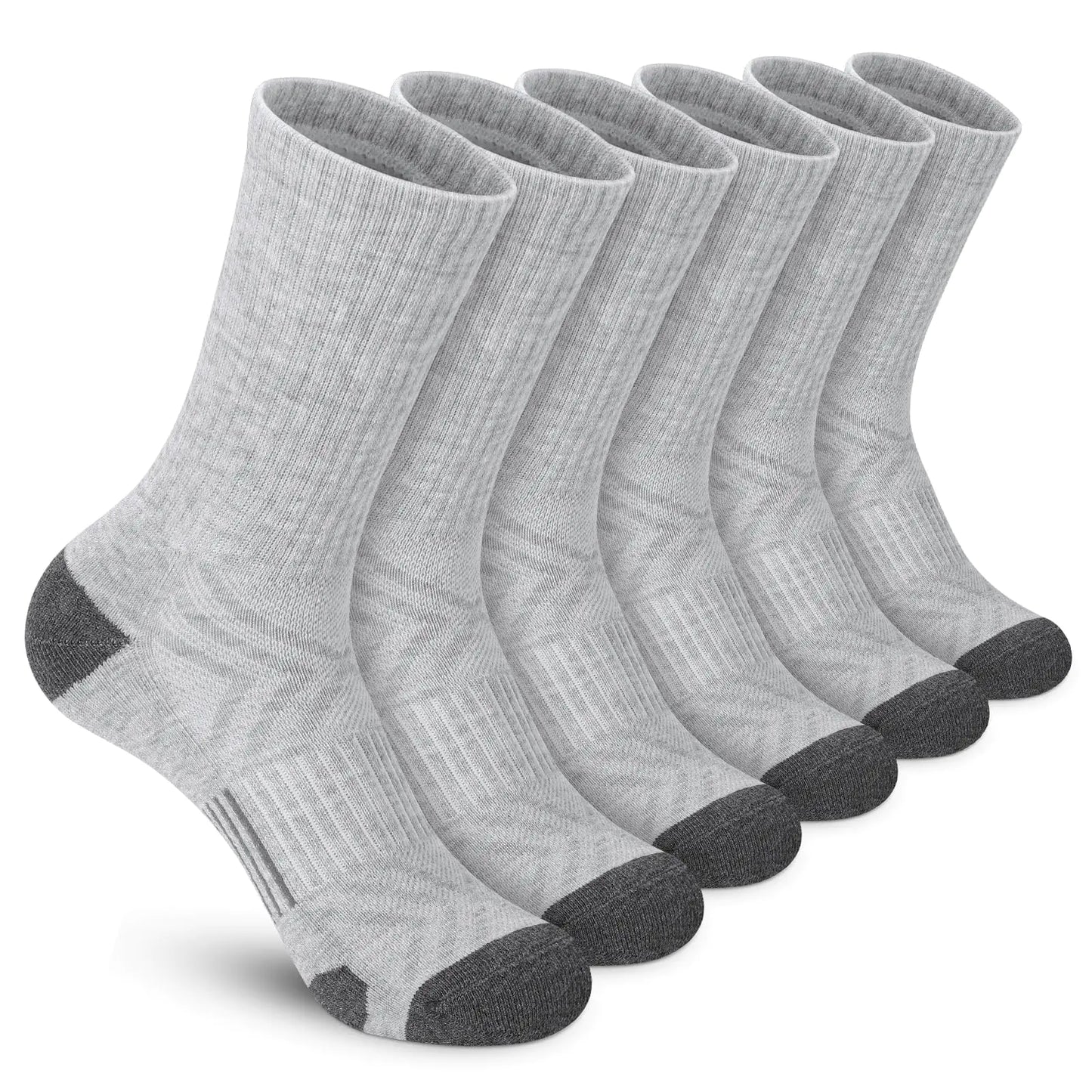 Felicigeely Athletic Socks Cushion Running Socks Performance Breathable Crew Socks Outdoor Sports Socks for Men Women 6Pairs 9-12 Grey