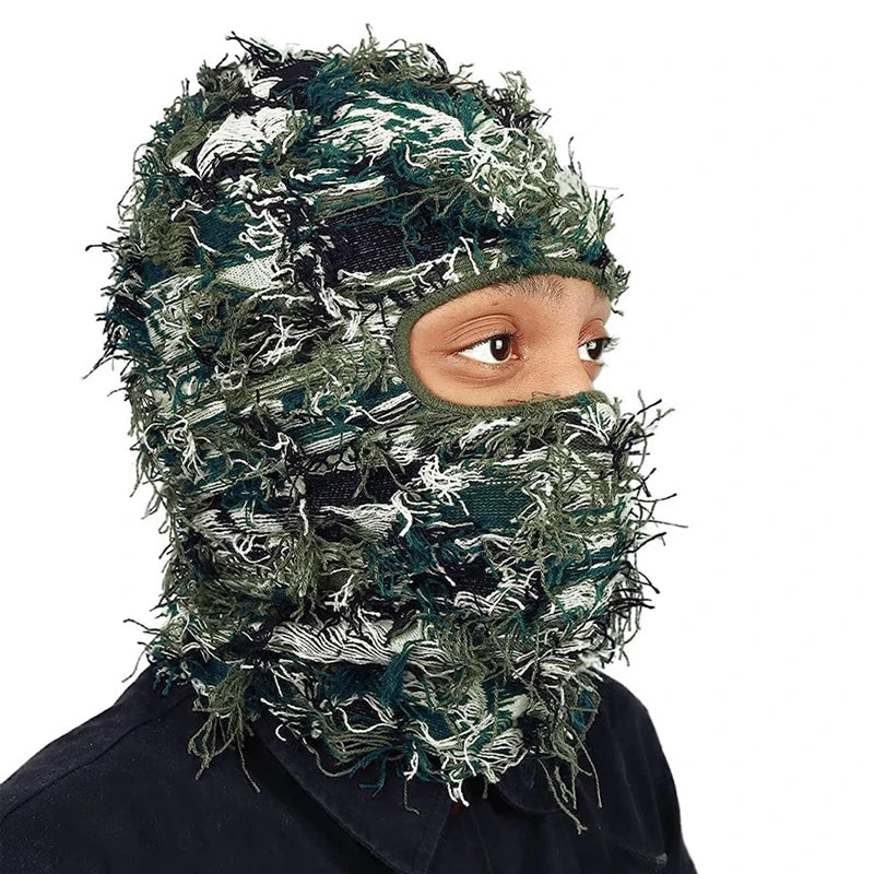 Unisex Full Face Ski Mask Distressed Knitted Caps