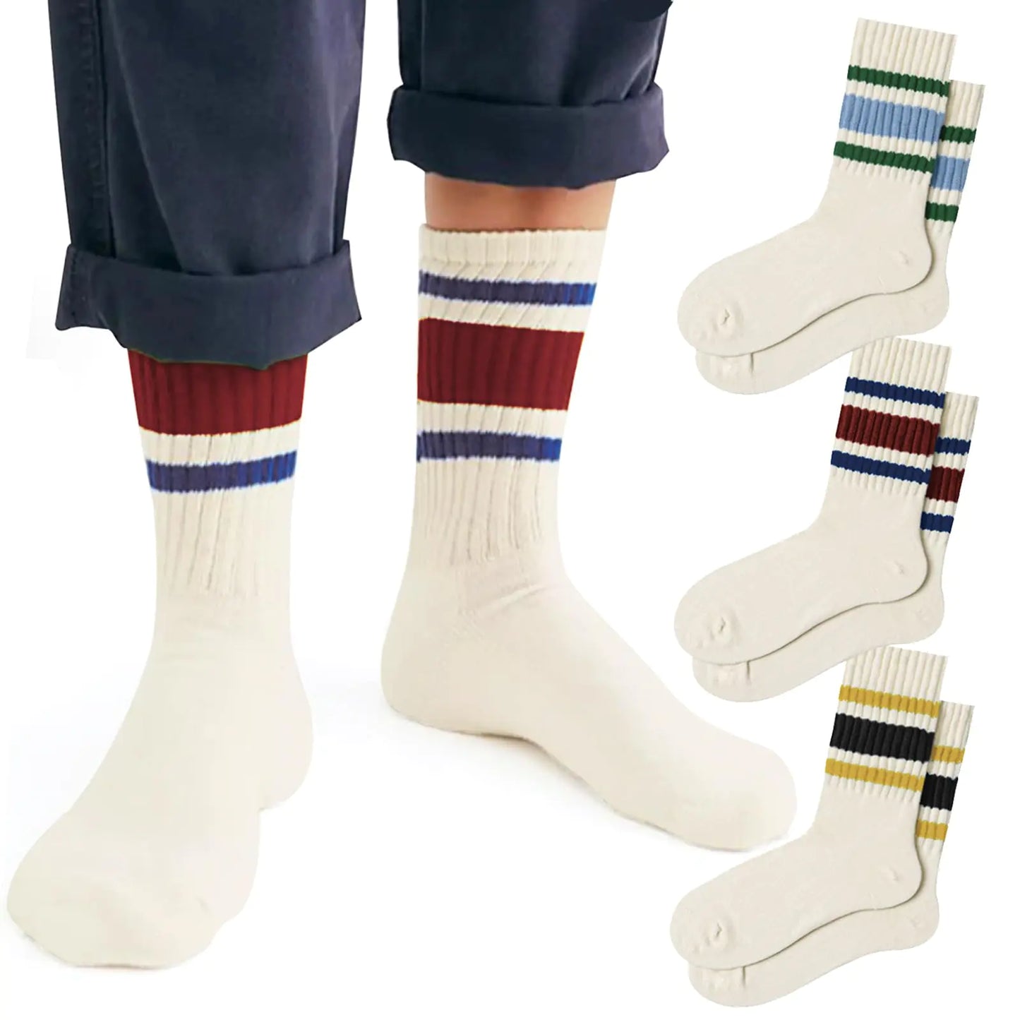 Fun Novelty Socks For Women Striped Retro Crew Socks Sporty Calf Socks Casual Cotton Socks Women 3pack-retro Striped Crew Socks Multicolor